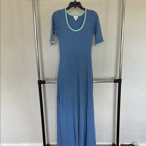 LuLaRoe Blue Sheath Maxi Dress with Cuffed 3/4 Sleeves